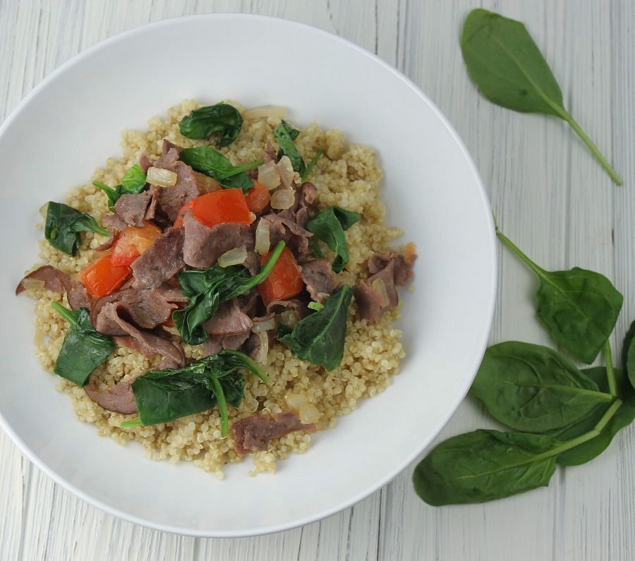 This recipe for sautéed spinach and beef can be served with quinoa or brown rice and allows you to get in a large serving of healthy spinach in the process! The best part is that everyone in the family will love this easy recipe. Healthy Recipes | How to Cook Quinoa | How to Cook Spinach | How to Eat Healthy | Recipes with Spinach | Healthy Recipes with Beef