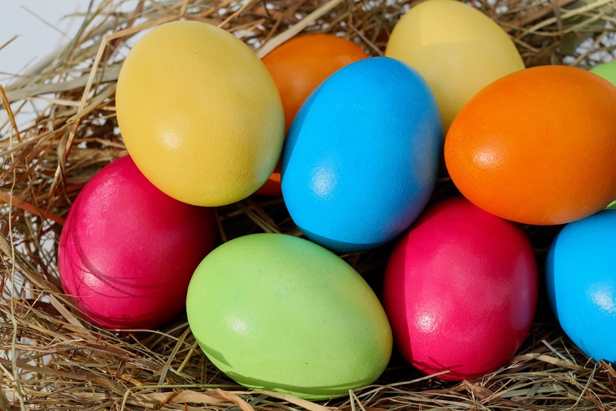 Dairy Free Easter Candy Recipes Close Up of a Basket of Dyed Eggs