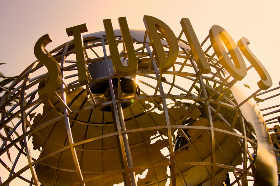 Rides at Universal Orlando Close Up of a Universal Studios Globe with the Studios Sign Wrapping Around It