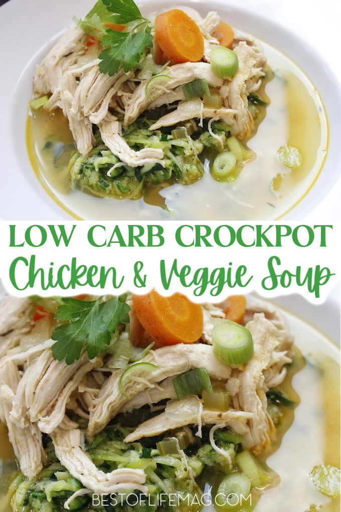 You will love this healthy low carb crockpot chicken and veggies soup recipe that is easy to make and fits effortlessly into your weight loss meal planning. Low Carb Soups | Low Carb Crockpot Soups | Slow Cooker Soups Low Carb | Keto Crockpot Soups | Keto Crockpot Recipes | Easy Dinner Recipes | Low Carb Chicken Soup #lowcarb #soups via @amybarseghian