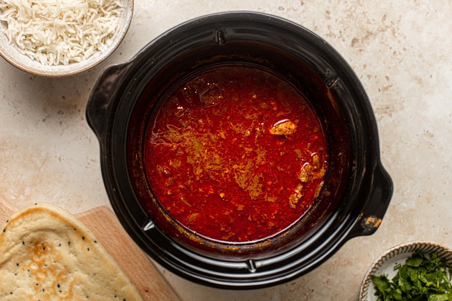 Easy Chicken Tikka Masala Recipe with Coconut Milk Overhead View of All of the Ingredients in a Crockpot
