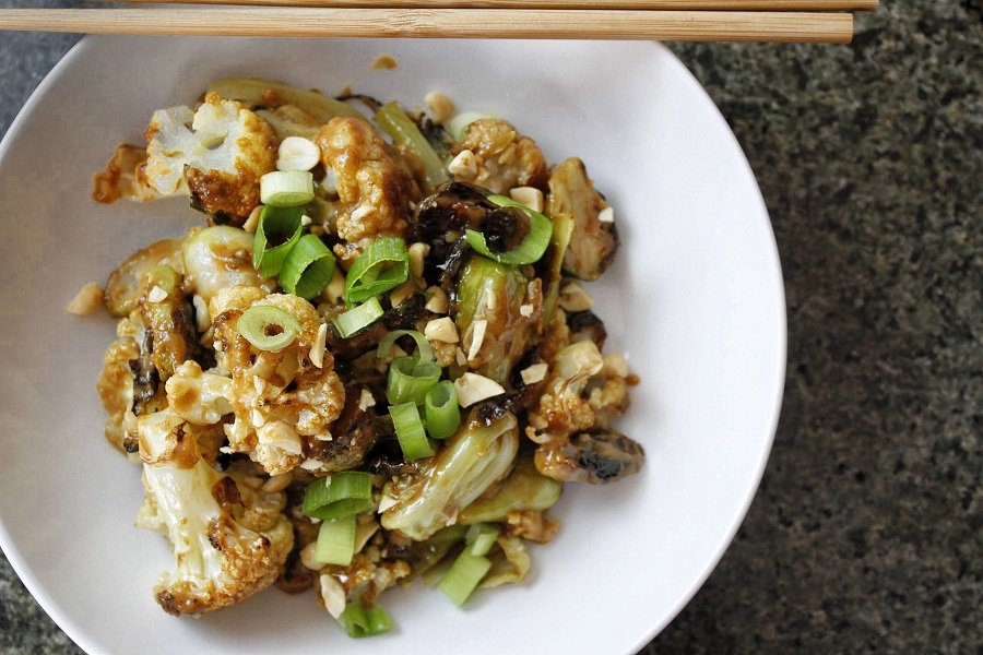Healthy Summer Dinners Close Up of a Bowl of Kung Pao Veggies