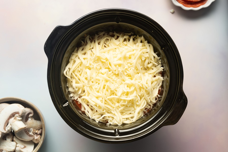 Keto Crockpot Casserole for Pizza Lovers Mozzarella Cheese Inside a Crockpot